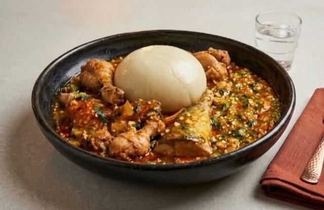 Fufu and Okra Soup w/ Chicken/ Fish.